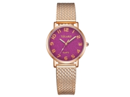 Relógio de Pulso Feminino Yolako de Quartzo com Cinto de Plástico Rosa Ouro+roxo