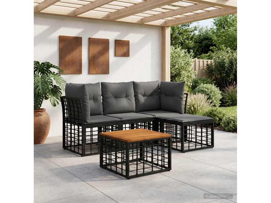Vidaxl Conjunto De Sofás Para Exterior 5 Unid. Preto E Cinza Escuro