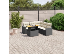 Vidaxl 6 Pcs Conjunto Sofás De Jardim C/ Almofadões Vime Pe Preto