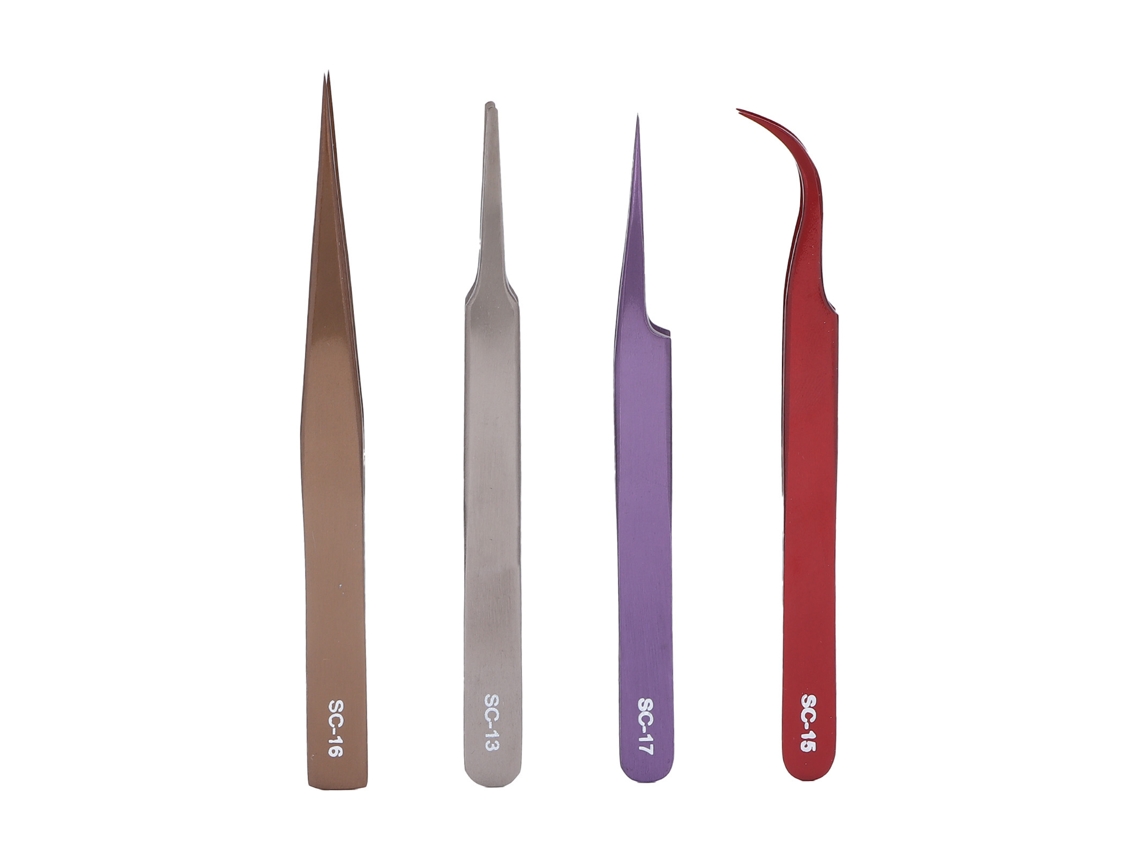 4pcs Pinças Multifuncionais Para Arte De Unhas E Extensões De Cílios De Aço Inoxidável
