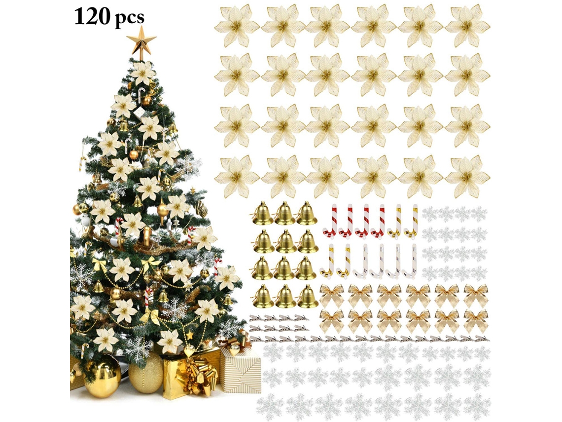 Conjunto de Flores de Natal com 120 Peças LAXISCREED para Decoração de Árvore Ouro