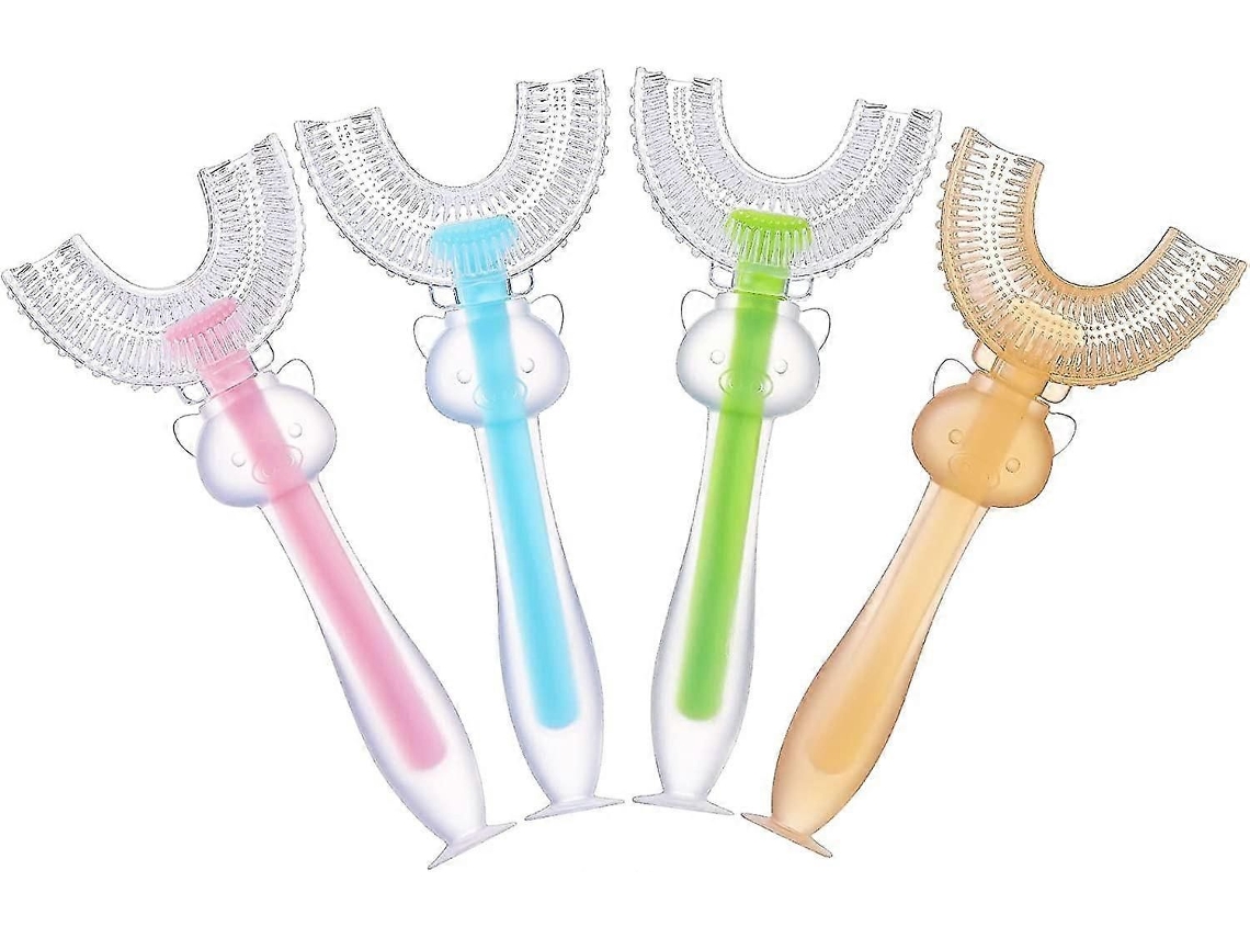 4 Escovas de Dentes Manuais em Formato U para Crianças, Escova Silicone Bebê com Rotação 360 ​​gr Aus GOKOCO