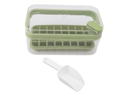 Prato de Gelo 32 Cubos com Tampa, Recipiente e Colher Verde S/MARCA