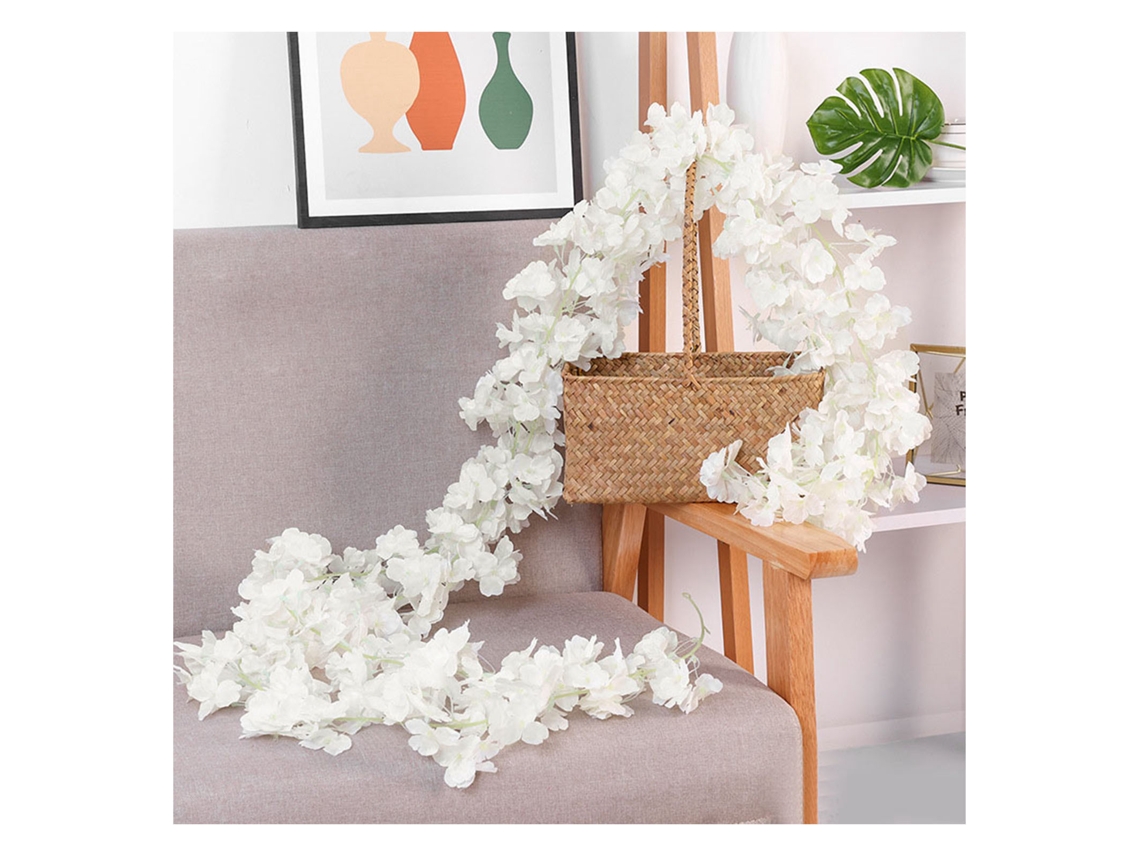 Guirlanda de Flores de Sakura Artificial 1.8m Branca Decoração
