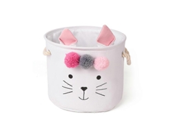 Cesto De Tecido Branco Dobrável Para Guardar Brinquedos, Roupas E Outros Itens. Pequeno E Redondo, Com Cordão E Alça. Olysi Shop