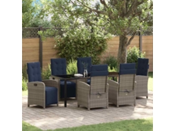 Vidaxl Conjunto De Jantar Para Jardim 7 Unid. Cinzeto Vime Pe