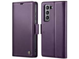 Capa Para Samsung Galaxy S21 Fe 5g Borboleta Fivela Litchi Textura De Telefone De Couro Rfid Antirroubo Roxo Perolado