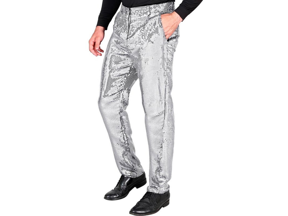 Calças prateadas com lantejoulas para homem