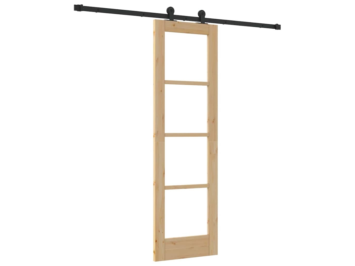 Porta Deslizante Com Conjunto De Ferragens Vidaxl Castanho Madeira De Pinho Maciça