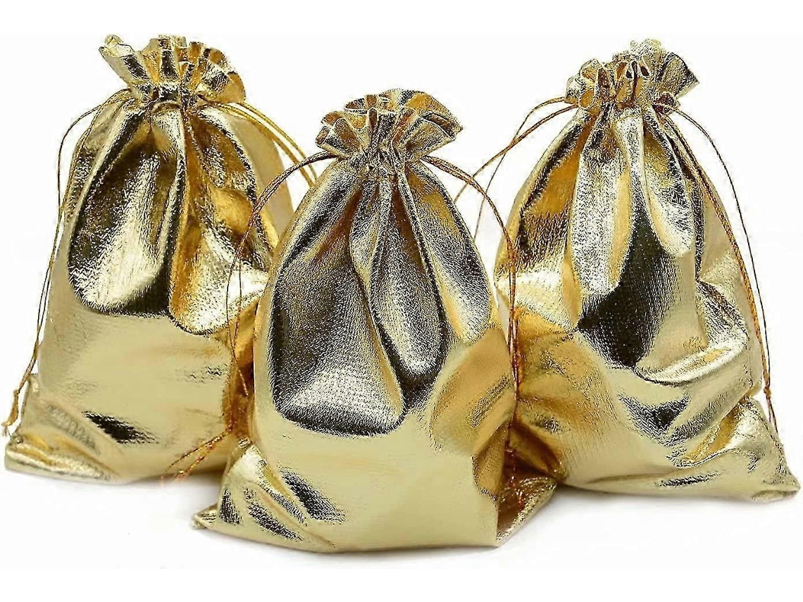 Sacos De Cordão De Organza Dourada, 100 Unidades, 5x7 Polegadas