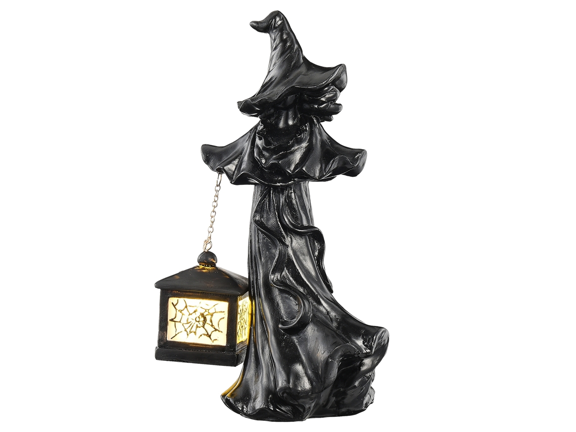 Laxiscreed Enfeite De Resina Bruxa Com Lanterna E Velas Para Decoração De Halloween