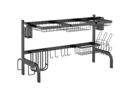 Escorredor de Louça de Aço 2 Níveis com Prateleira para Pratos Porta Facas e Talheres 100x30x52,5cm Preto ZENCORE SERVICES