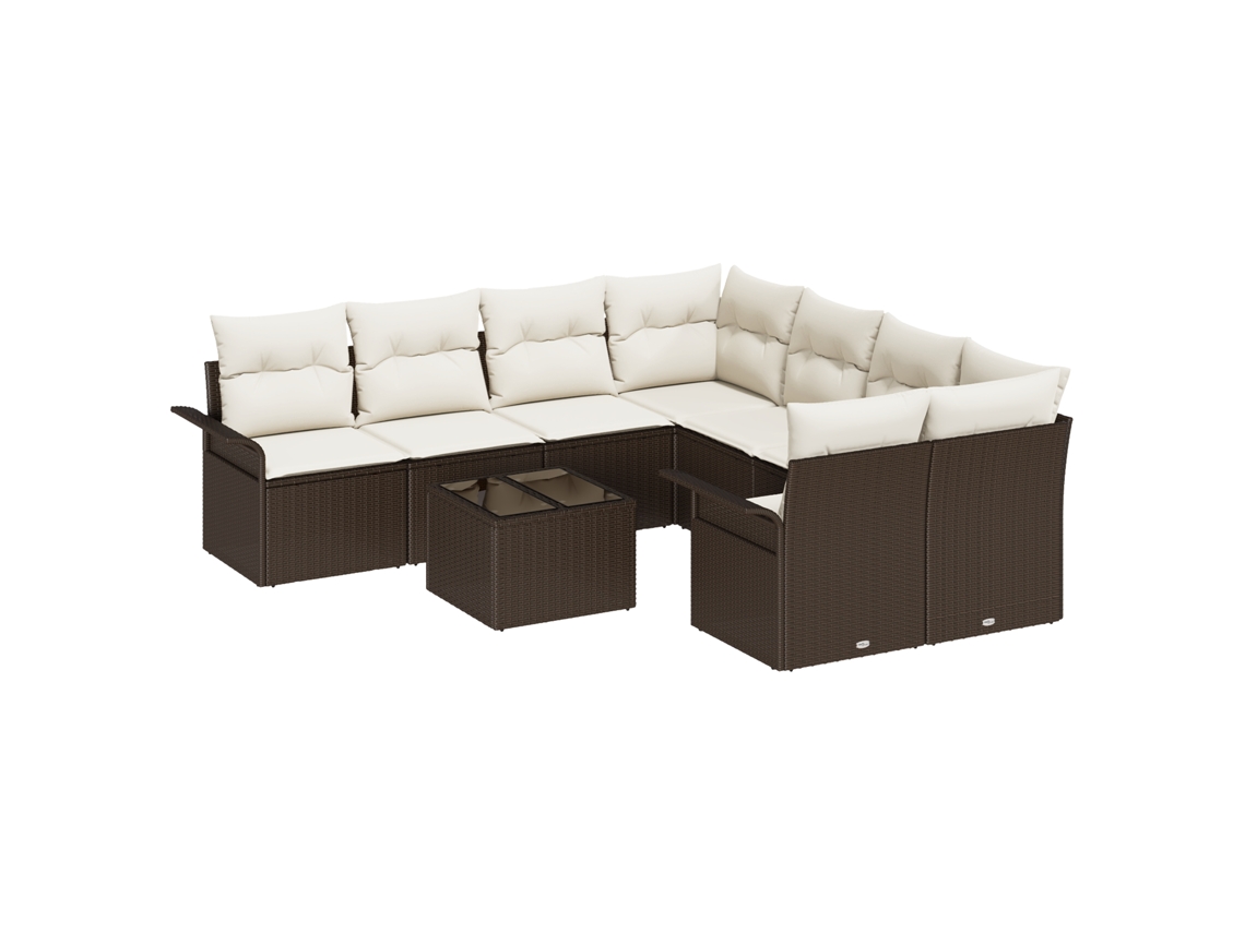Conjunto 9 Conjunto De Sofá De Jardim Vidaxl Castanho Vime Pe (242,5 X 234 X 85 Cm)