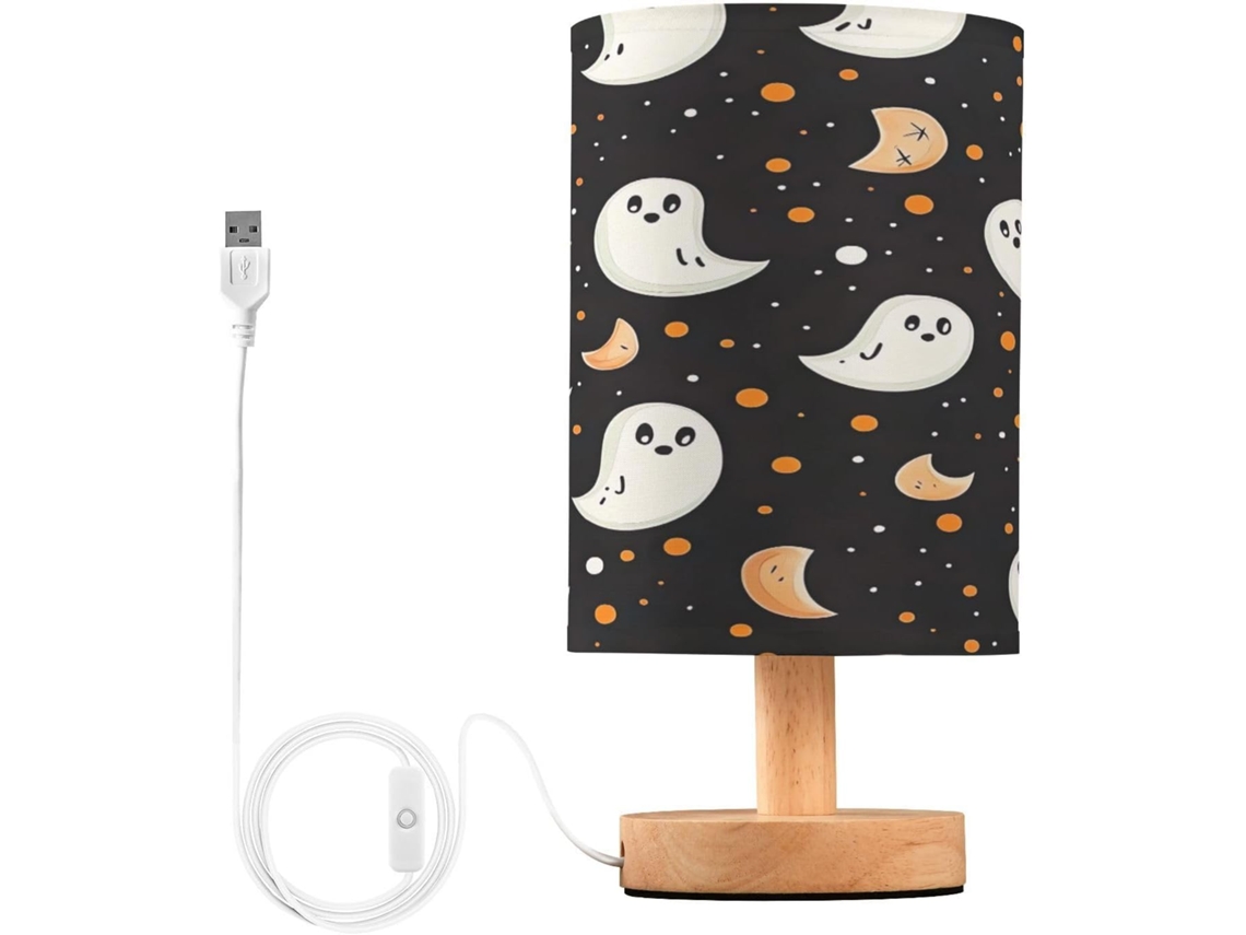 Luminária De Cabeceira Fantasma Halloween Skyshu, Pequena Luminária De Mesa Led Usb Com Base Madeira Antiderrapante E