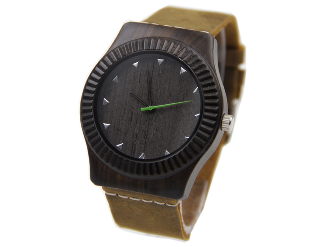 Relógio Masculino de Quartzo com Pulseira de Couro Autêntico Dial Redondo Ébano