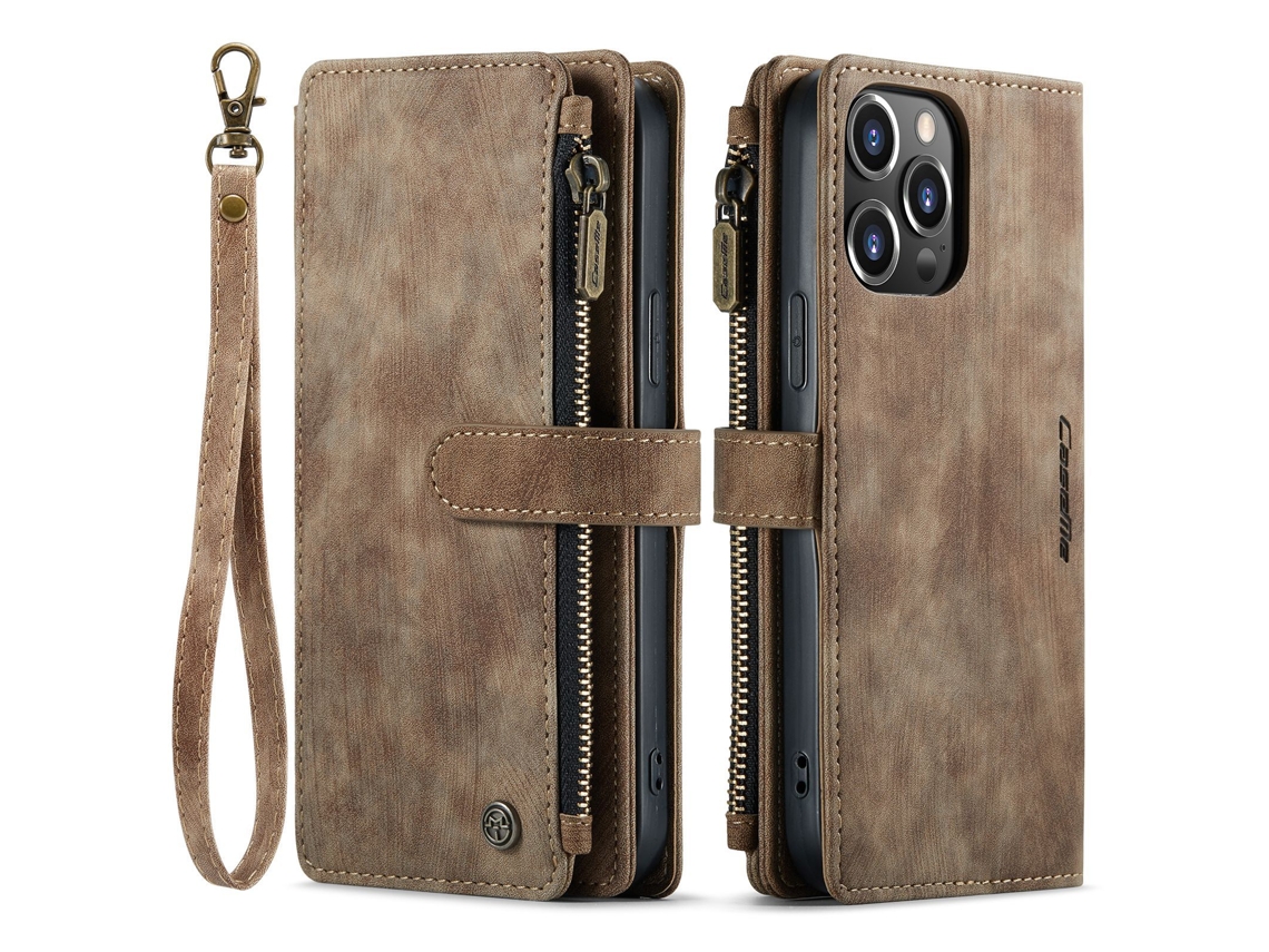 Capa Protetora De Couro Estilo Carteira Para Iphone 15 Plus Marrom