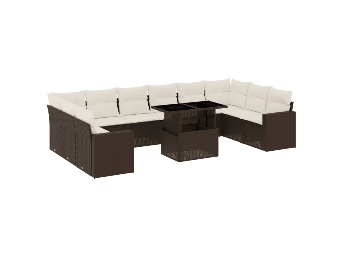 Conjunto de 11 Sofás de Jardim C/ Almofadões Vime Pe Castanho MAISON EXCLUSIVE (11 pcs)