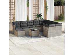Vidaxl 11 Pcs Conjunto Sofás De Jardim C/ Almofadões Vime Pe Cinzento