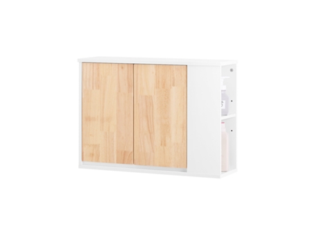 Armário De Parede Para Casa De Banho Armário De Arrumação Com 2 Portas E 2 Compartimentos Abertos Branco 68 X 20 X 48 Cm Bzr144 Wn Sobuy