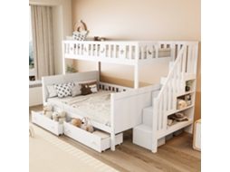 Cama Infantil 90*200/140*200cm, Beliche Feito De Madeira Maciça Com Escadas De Segurança, Duas Gavetas Grandes E Base De Ripas Brancas,-op