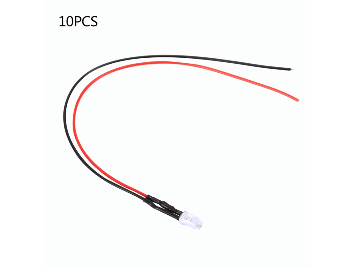 10pcs Led Diodo Emissor De Luz 12v 5mm Fio 20cm 0.06w Branco Multicolorido