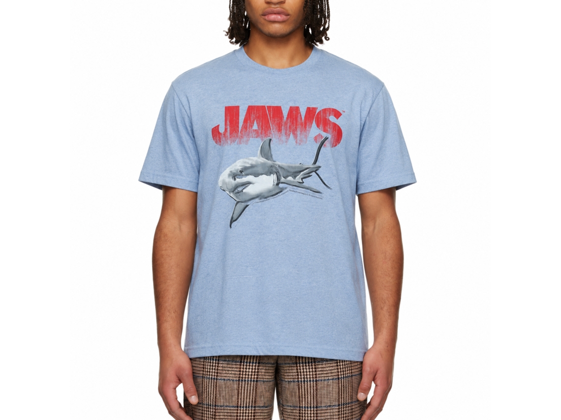 Rockinstone Jaws Movie Halftone Heather Light Blue Adult T-shirt Size:m