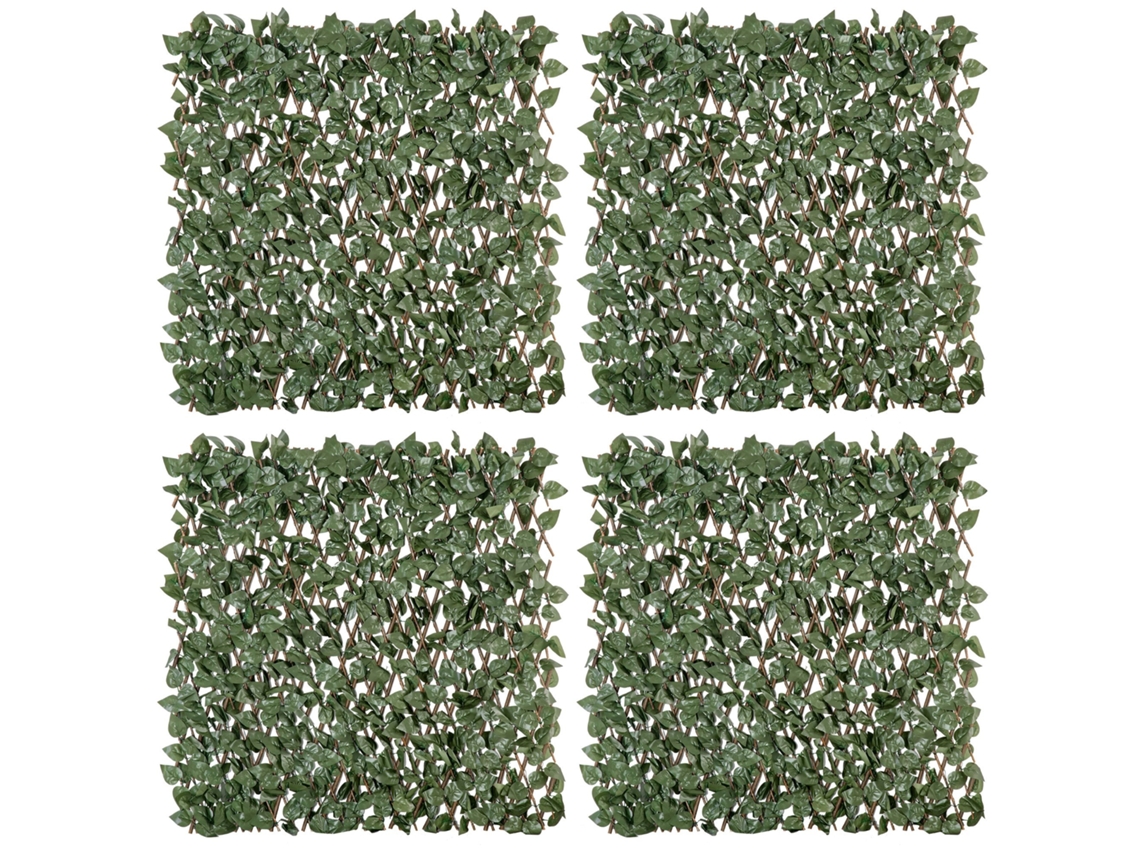 Conjunto De 4 Sebes Artificiais Extensíveis De Hera, Folhas De Privacidade De Vime Poliéster, 200 X 100 Cm, Verde