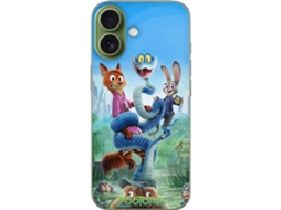 Capa Para Celular Compatível Com Apple Iphone 17. Nick Wilde E Judy Hopps Se Equilibram Em Uma Grande Cobra Azul Em Um Ambiente De Selva.