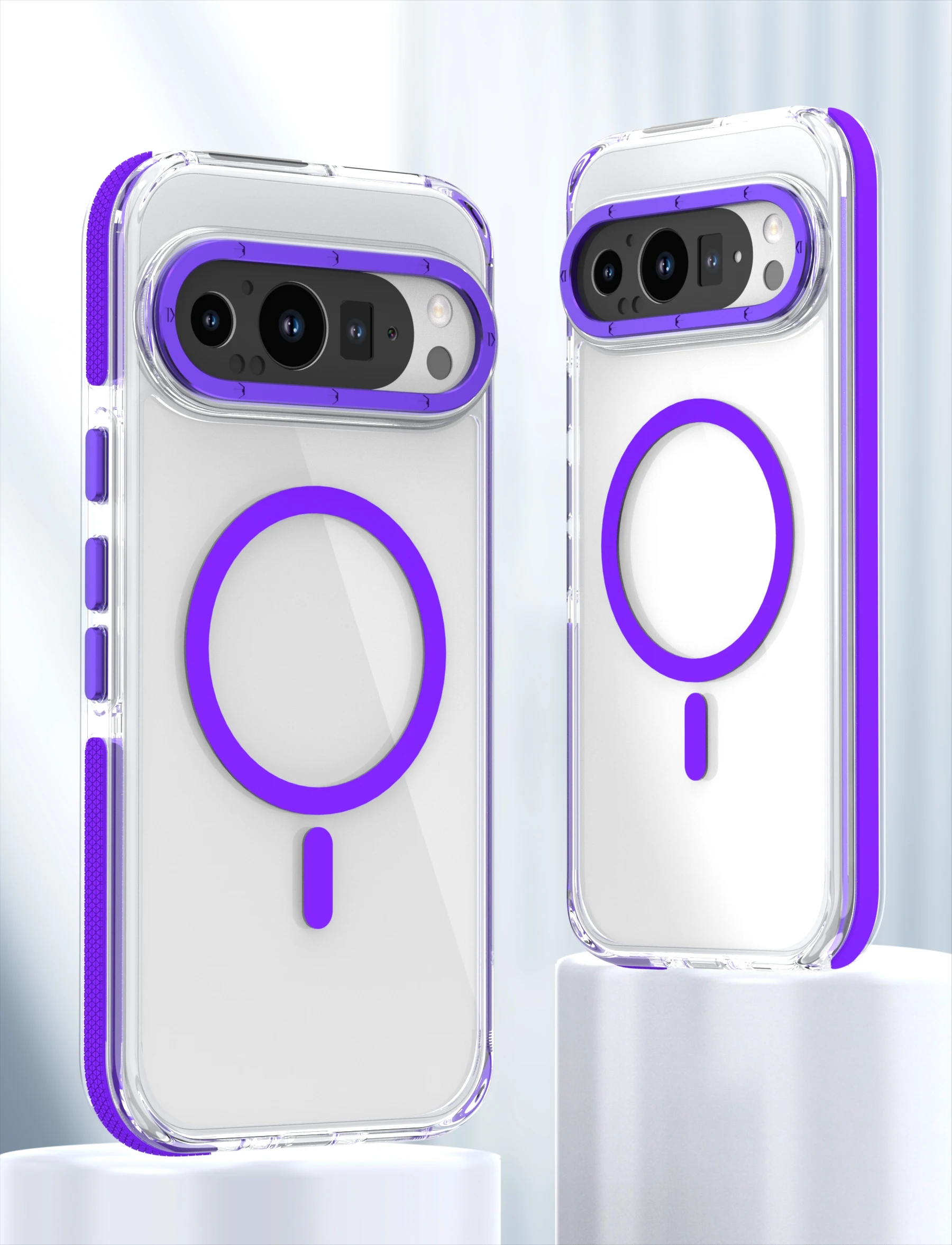 Capa Transparente Para Celular (pixel 9 Pro 5g, Roxa), Compatível Com Carregamento Sem Fio Magnético Magsafe, Capa Protetora À Prova De Choque.