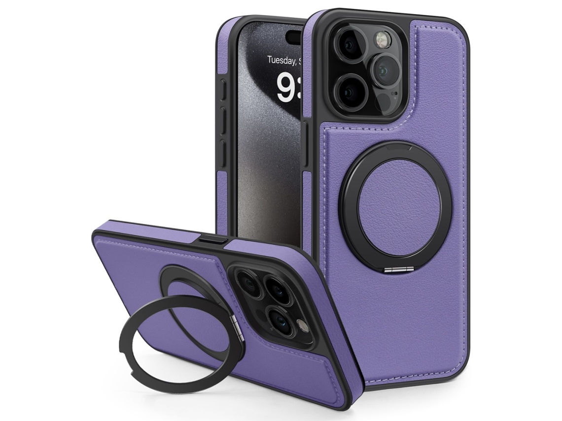 Suporte Casa Para Iphone 14 Pro Pele Sintética Magnética Roxo