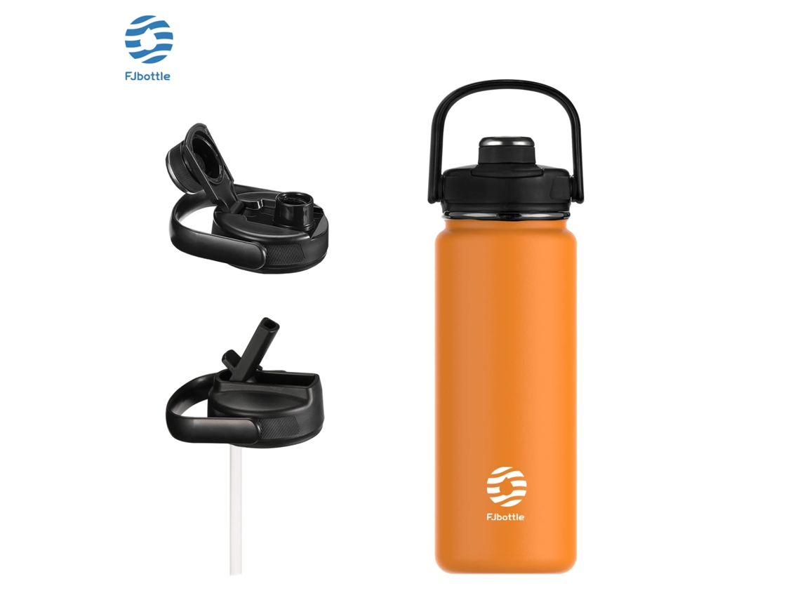 Garrafa Térmica (amarela) De 1200ml, Com Alça Retrátil E Tampa Com Trava, Feita De Aço Inoxidável.