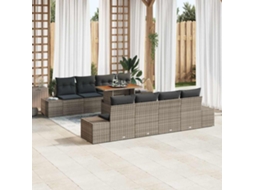 Vidaxl Conjunto De Sofá De Jardim 9 Unid. Cinzento Vime Pe