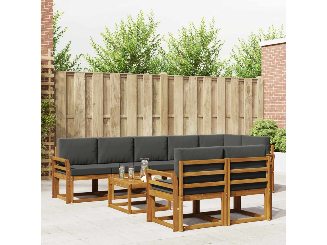 Vidaxl Conjunto De Sofás Para Exterior 9 Unid. Natural E Antracite