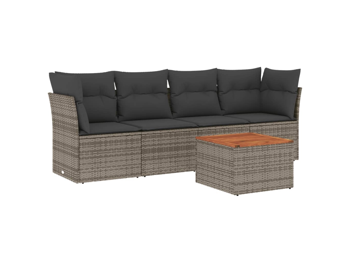 Conjunto de 5 Sofás de Jardim com Almofadões Vime Pe Cinzento MAISON EXCLUSIVE (5 pcs)