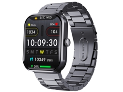 Relógio Inteligente F96 Sos Alarme Freqüência Cardíaca Pressão Arterial Temperatura Chamada Bluetooth Aço Preto GODTVAGT