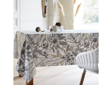 Toalha de Mesa Retangular com Revestimento Floral Cinza Claro 160X350 Cm TRADILINGE