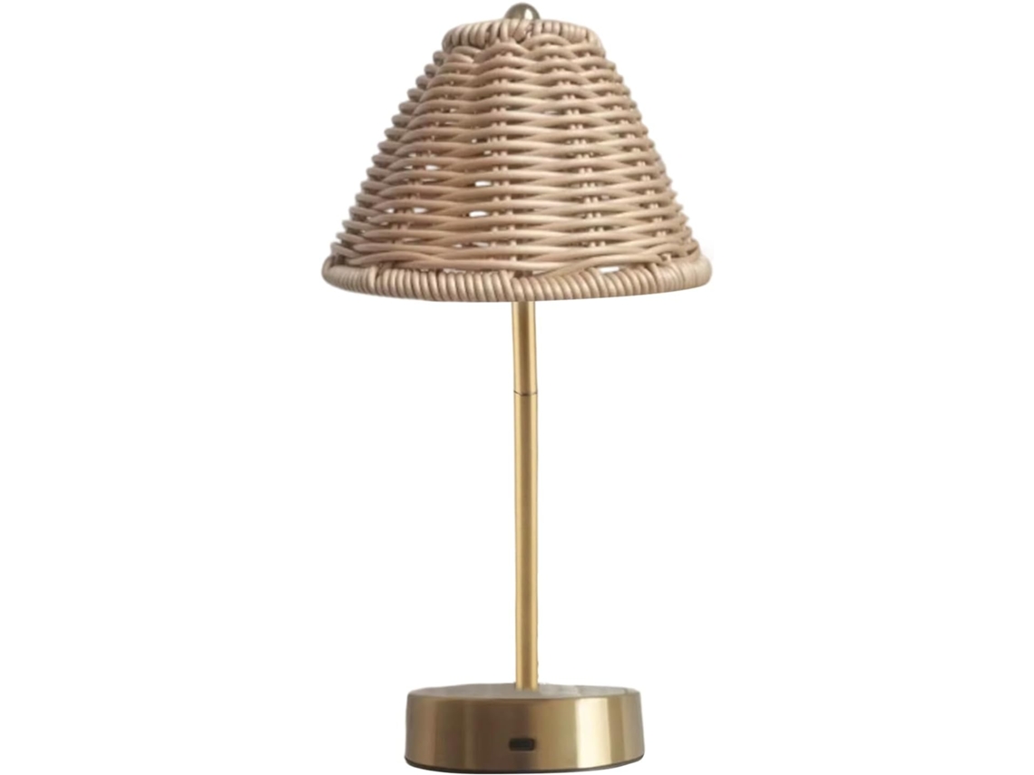 Luminária de Mesa Semi Fio, Portátil, Rattan, Recarregável Via USB Com 3 Lâmpadas