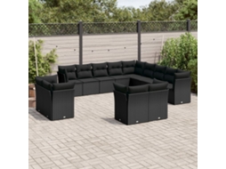 Conjunto de 13 Sofás de Jardim com Almofadas Vime Pe Preto Dkd Home Decor