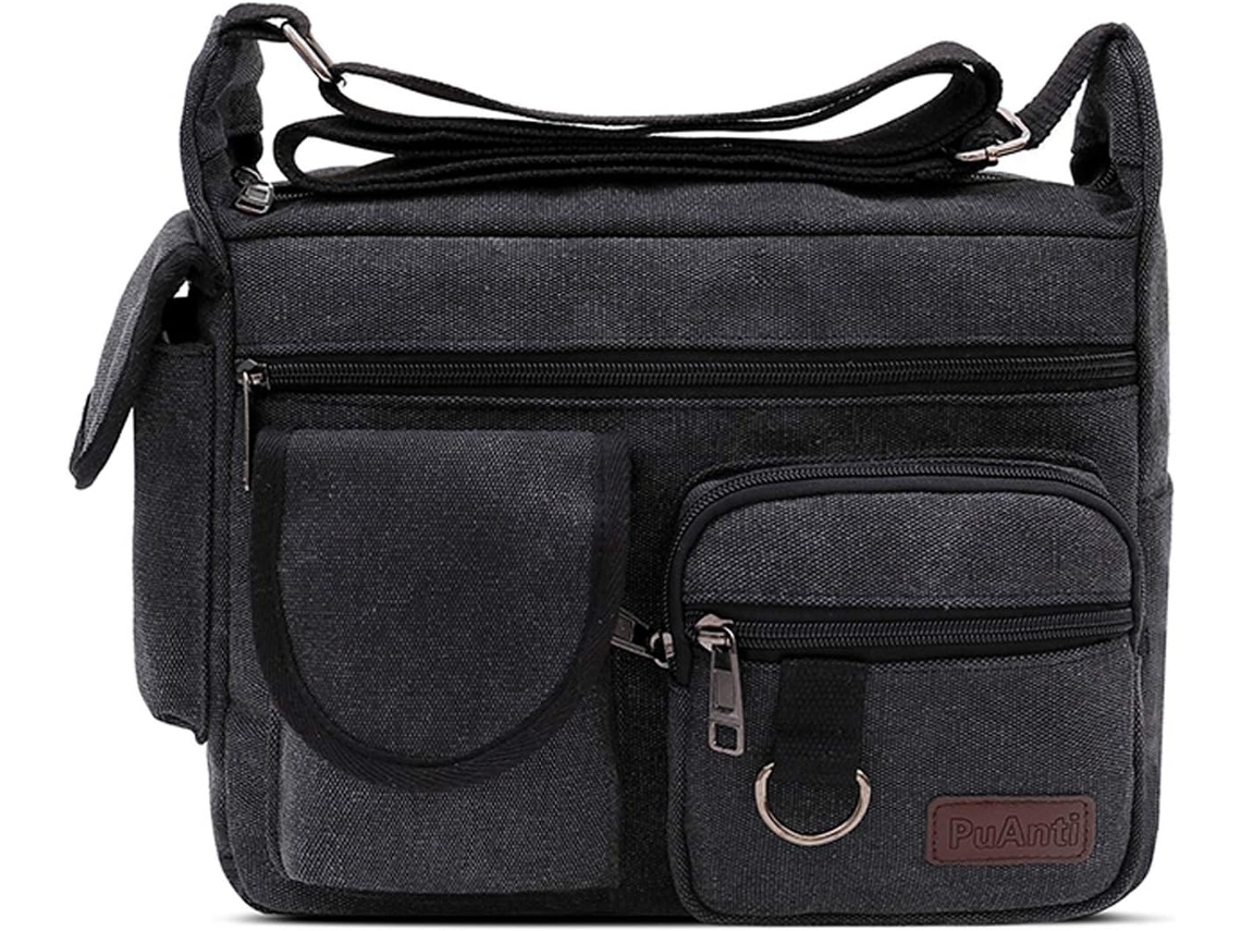 Mala Messenger Em Lona Para Ipad 7.9" - Saco De Ombro Unissexo Para Desporto, Escola E Trabalho - Preto