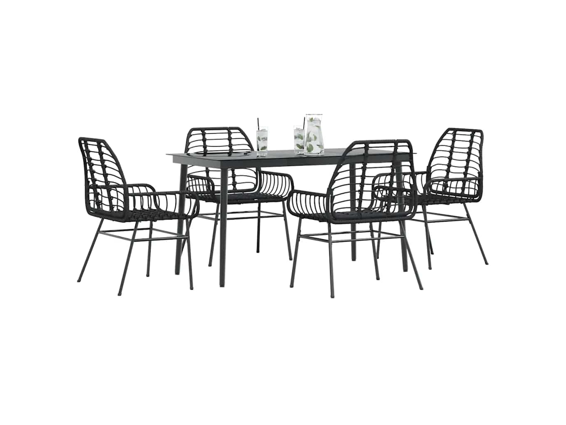 Vidaxl Conjunto De Jantar Jardim 5 Peças Vidro Vime Pe Preto