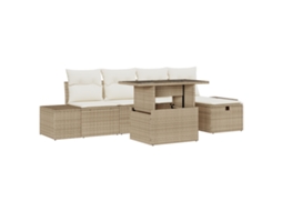 Conjunto 6 Conjunto De Sofá De Jardim Vidaxl Bege Vime Pe (100 X 55 X 73 Cm)
