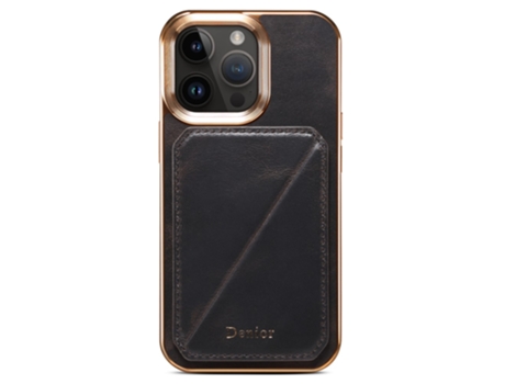 Suporte Casa Galvanizado Para Iphone 13 Pro Denior Pele Sintética Com Porta-cartões Preto