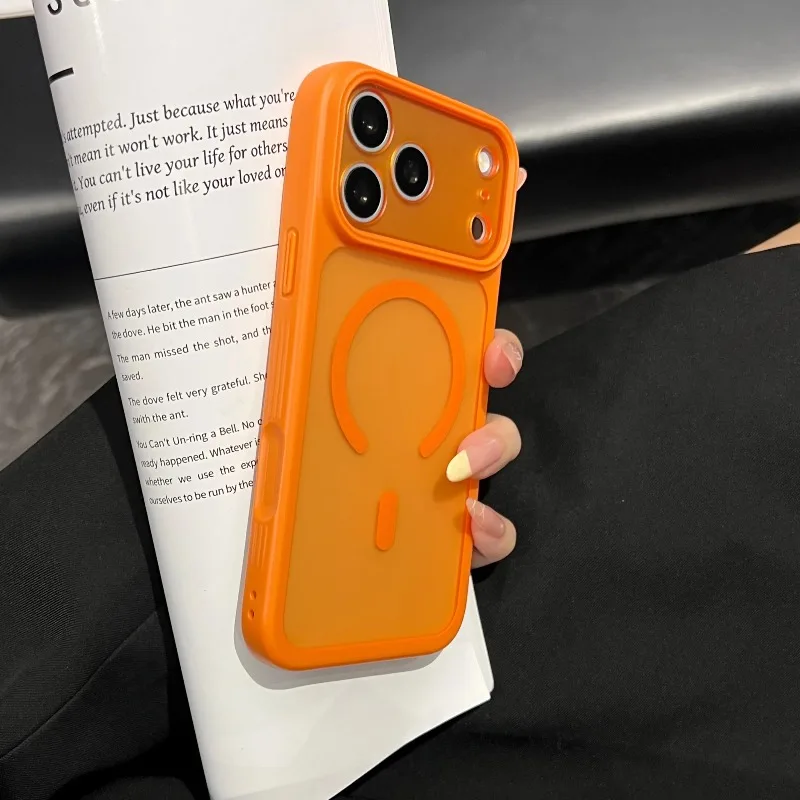 Capa Protetora Transparente Magnética À Prova De Choque Com Carregamento Sem Fio Magsafe (laranja) Para Iphone 14 Pro Max