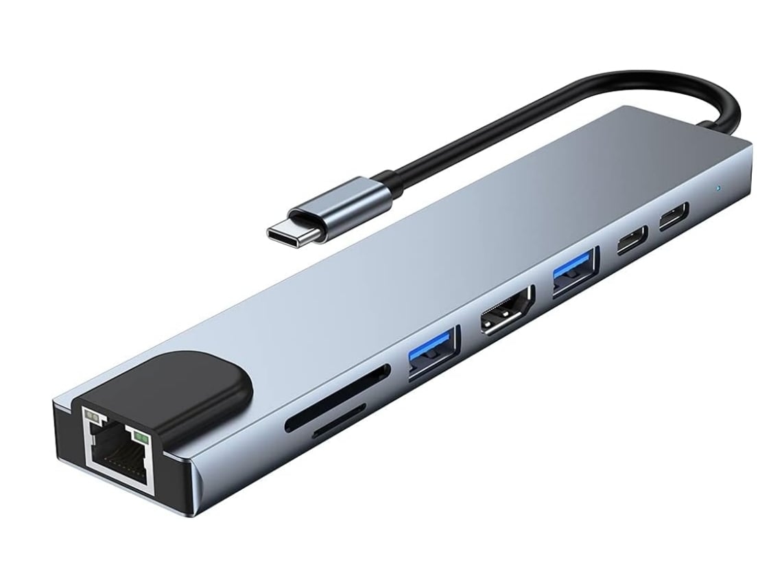 Docking Station Tipo C Docking Station 8 em 1 com Hdmi Usb 3.02.0 Usb-C 2.0 Sd/Tf 4K/30 Hz Carregamento Pd 100 W Cinza