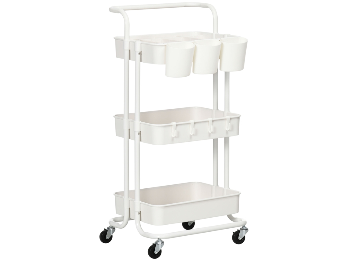 Carrinho de Cozinha Aço e Abs Cor Branco 42x38x86,5 cm Homcom