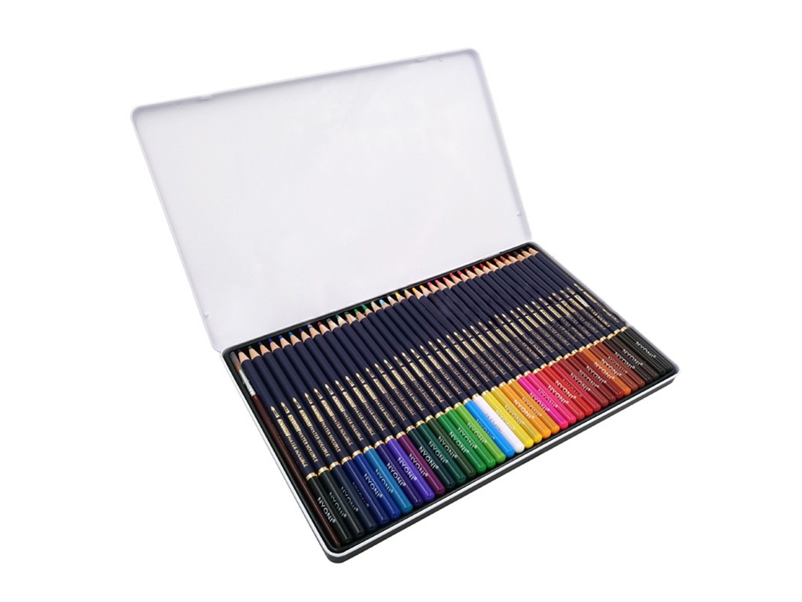 Conjunto de Lápis de Aquarela Profissionais Nyoni 12/24/36/48/72/100 Lápis de Cor Lápis de Cor Solúveis em Água com Pincel e Caixa de Metal 3#
