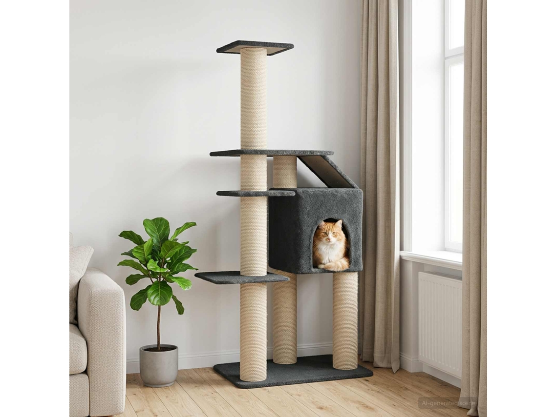 Vidaxl Árvore Com Postes De Sisal Cinzento-escuro 183 Cm