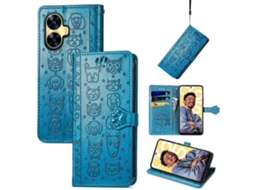 Capa De Couro Com Estampa De Gato E Cachorro Para Realme C55