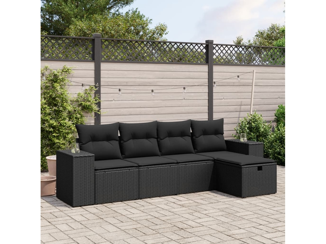 Conjunto de 5 Móveis de Jardim com Sofás e Almofadões