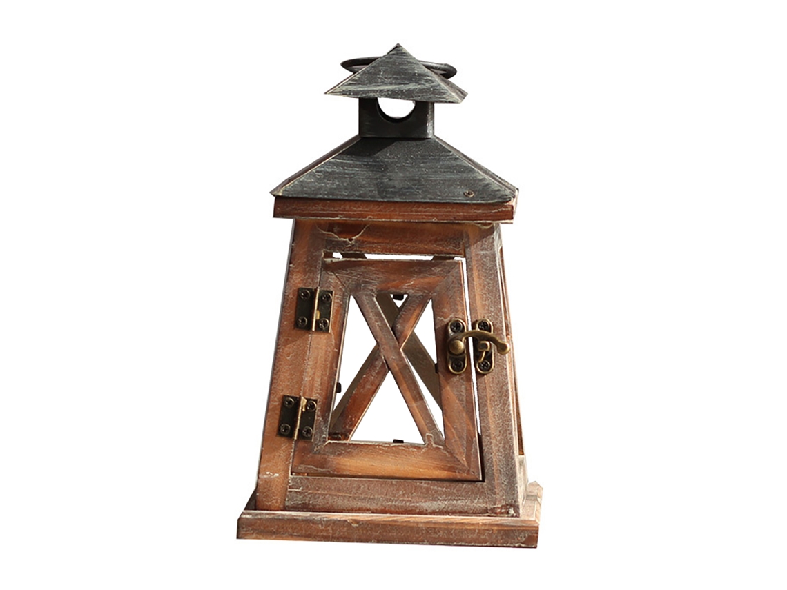 Lâmpada de Vento de Madeira LAXISCREED Pequena Lanterna com Vela, À Prova de Vento, Ideal para Jardim e Pátio